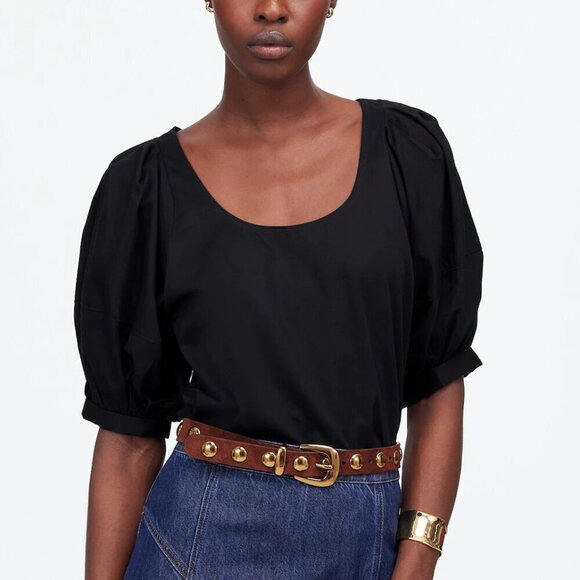 Madewell Tops - Madewell Relaxed Scoopneck Cotton Sateen Short-Sleeve Top Black Size S NWT